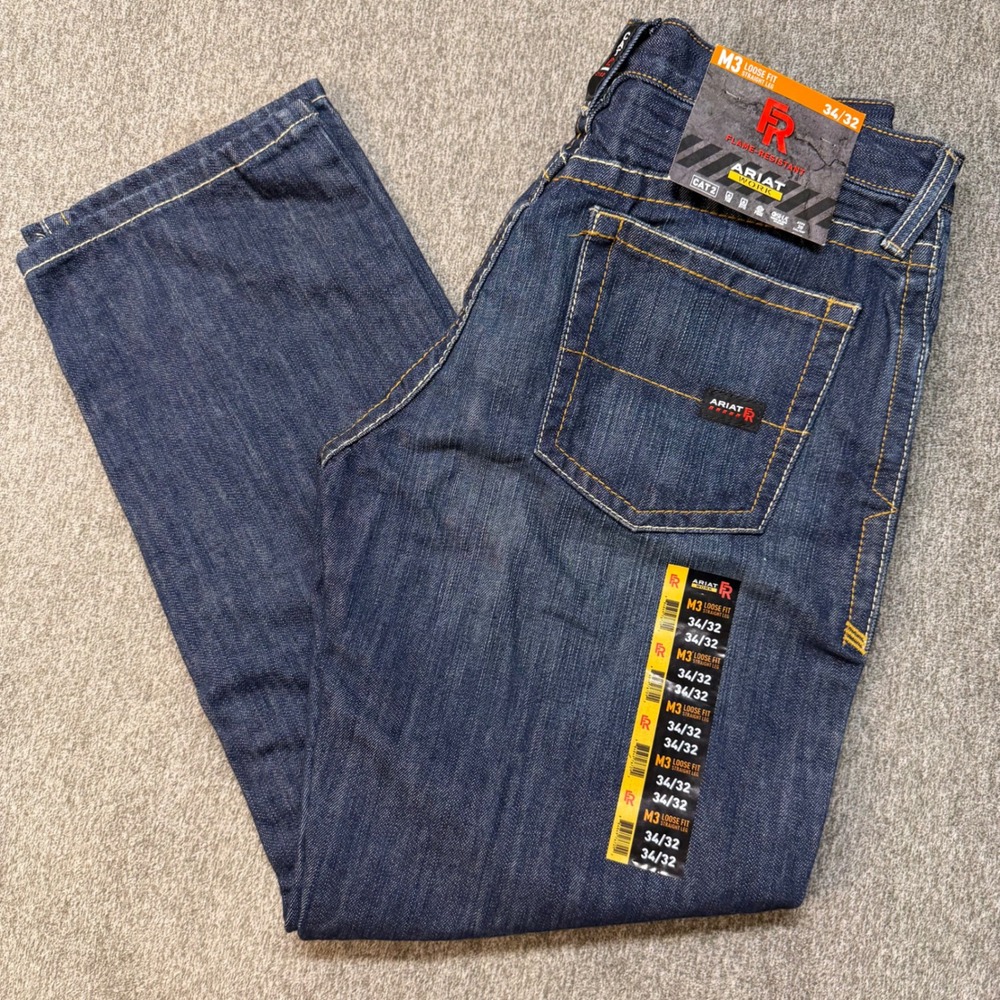 Ariat Work M3 Loose Fit Straight Leg FR Flame Resistant Jeans 34x32 Dark Wash